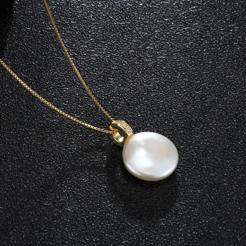 12-13mm Baroque Button Pearl Pendant S925 Sterling Silver Classic