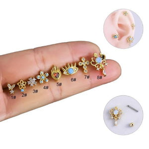 Stainless Steel Ear Cuff Zircon Stud Earrings