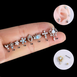 Stainless Steel Ear Cuff Zircon Stud Earrings
