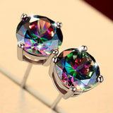 925 Silver Square Round Colorful Topaz Gemstone Stud Earrings