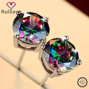 925 Silver Square Round Colorful Topaz Gemstone Stud Earrings