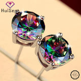 925 Silver Square Round Colorful Topaz Gemstone Stud Earrings