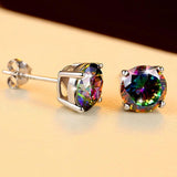 925 Silver Square Round Colorful Topaz Gemstone Stud Earrings