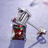 925 Silver Square Round Colorful Topaz Gemstone Stud Earrings