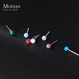 Multicolor Tiny Opal Stud Earrings 925 Silver Small Ear Studs