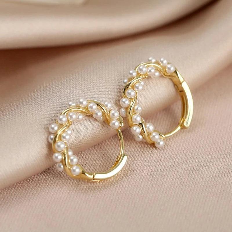 925 Silver Pearl Curved Earrings Geometric Shape Fine Jewelry Gift