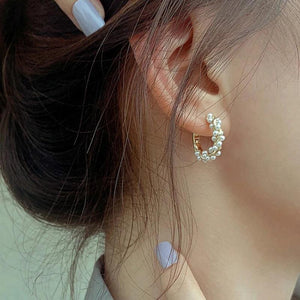 925 Silver Pearl Curved Earrings Geometric Shape Fine Jewelry Gift