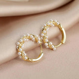 925 Silver Pearl Curved Earrings Geometric Shape Fine Jewelry Gift