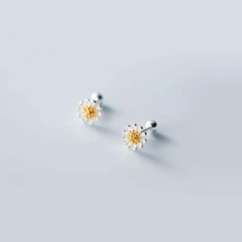 925 Silver Daisy Flower Stud Earrings, Birthday Jewelry
