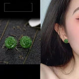 925 Silver Hotan Jade Earring Ethnic Style Jewelry Gift