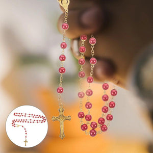 Vintage Rosary Beads Crucifix Pendant Pearl Miss Locket