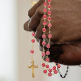 Vintage Rosary Beads Crucifix Pendant Pearl Miss Locket
