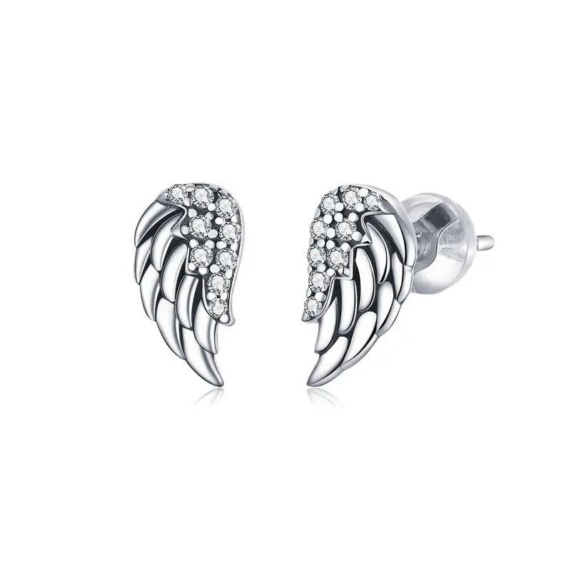 925 Sterling Silver Angel Wings Stud Earrings CZ Silver Jewelry