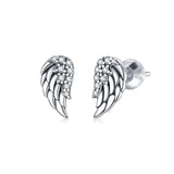 925 Sterling Silver Angel Wings Stud Earrings CZ Silver Jewelry