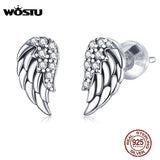 925 Sterling Silver Angel Wings Stud Earrings CZ Silver Jewelry
