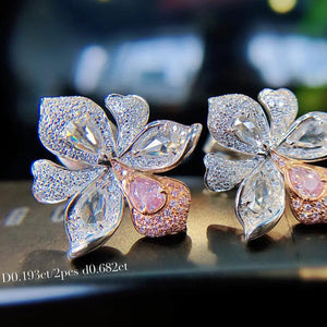 Romantic Clover Orchids Stud Earrings Pink Crystal Wedding Jewelry