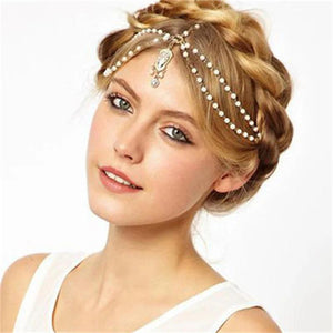 Boho Pearl Head Chain Headwear Plated Headpiece Bridal Hair Jewelry
