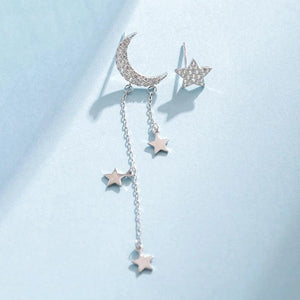 925 Silver Asymmetrical Star Moon Earrings Geometric Shapes Women's Jewelry