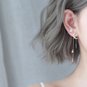 925 Silver Asymmetrical Star Moon Earrings Geometric Shapes Women's Jewelry