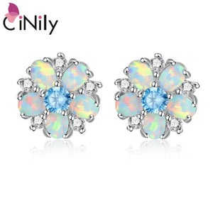 Fire Opal Flower Stud Earrings 925 Silver Party Jewelry OH4647-49