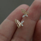 925 Silver Asymmetric Hollow Butterfly Stud Earrings with Crystals