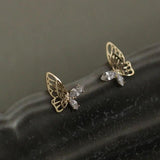 925 Silver Asymmetric Hollow Butterfly Stud Earrings with Crystals