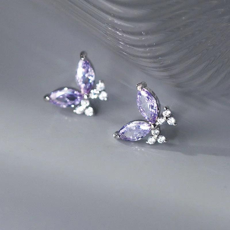 925 Silver Zircon CZ Butterfly Stud Earrings Women Insect Jewelry