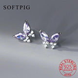 925 Silver Zircon CZ Butterfly Stud Earrings Women Insect Jewelry