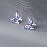 925 Silver Zircon CZ Butterfly Stud Earrings Women Insect Jewelry