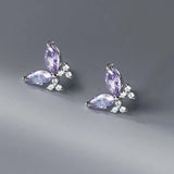 925 Silver Zircon CZ Butterfly Stud Earrings Women Insect Jewelry