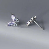 925 Silver Zircon CZ Butterfly Stud Earrings Women Insect Jewelry