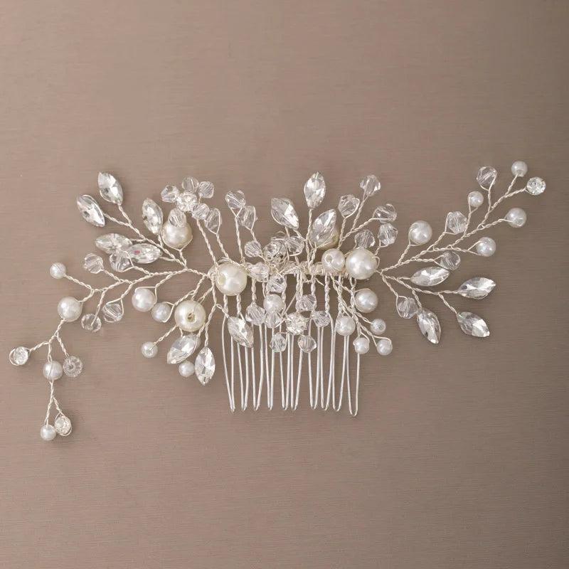 Silver Bride Comb Pearl Rhinestone Hair Ornaments Bridal Wedding Headpieces