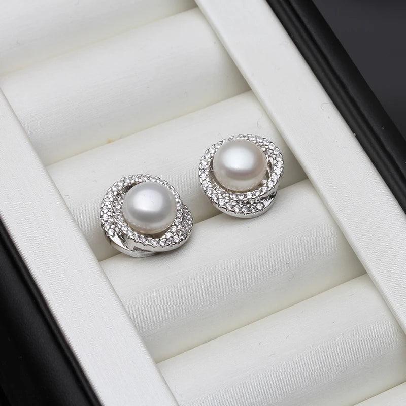 Freshwater Pearl Stud Earrings 925 Silver Jewelry