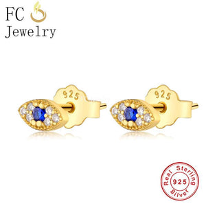 925 Sterling Silver Evil Eye Zirconia Stud Earrings