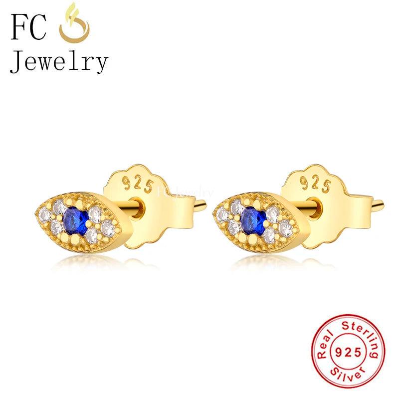 925 Sterling Silver Evil Eye Zirconia Stud Earrings