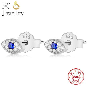 925 Sterling Silver Evil Eye Zirconia Stud Earrings