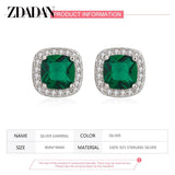 925 Sterling Silver 9mm Square Emerald Earring For Women Jewelry