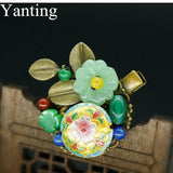 Vintage Copper Alloy Leaf Hair Clip Cloisonne Glass Flower Pin