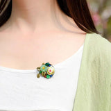 Vintage Copper Alloy Leaf Hair Clip Cloisonne Glass Flower Pin
