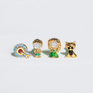 Copper Multicolour Zircon Cartoon Character Silver Stud Earrings for Women