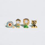 Copper Multicolour Zircon Cartoon Character Silver Stud Earrings for Women