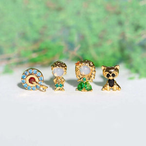 Copper Multicolour Zircon Cartoon Character Silver Stud Earrings for Women