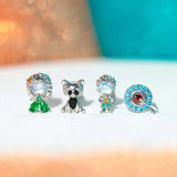 Copper Multicolour Zircon Cartoon Character Silver Stud Earrings for Women