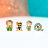 Copper Multicolour Zircon Cartoon Character Silver Stud Earrings for Women