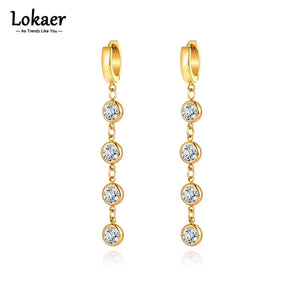 Sparkling CZ Tassel Earrings Bohemia Party Hoop Earrings