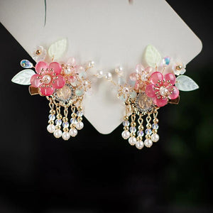 Floral Wedding Hair Clip Pearl Tassel Barrette Chinese Hanfu Hair Accessories