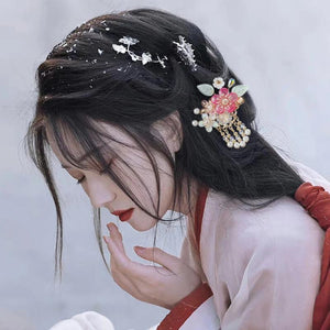 Floral Wedding Hair Clip Pearl Tassel Barrette Chinese Hanfu Hair Accessories