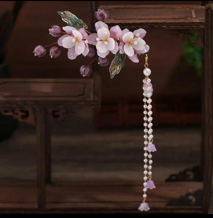 Purple Flower Hairpins Side Clips Chinese Hair Accessories Pendant Pearl Headpie
