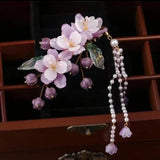 Purple Flower Hairpins Side Clips Chinese Hair Accessories Pendant Pearl Headpie