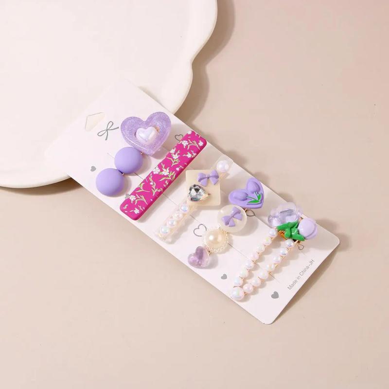 Acrylic Heart Flower Hair Clips Barrettes Set for Women Girls